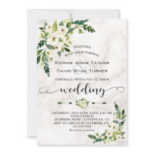 White Bloom Flowers Marble Handwriting Wedding