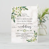 White Bloom Flowers Marble Handwriting Wedding Kaart (Staand voorkant)
