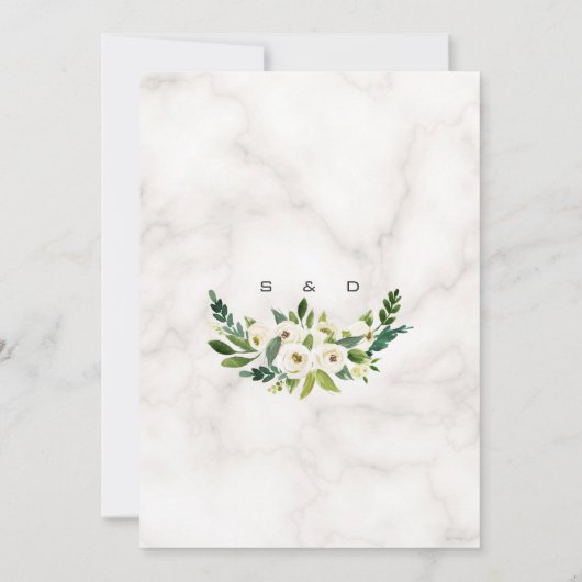 White Bloom Flowers Marble Handwriting Wedding Kaart (Achterkant)