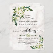 White Bloom Flowers Marble Handwriting Wedding Kaart (Voorkant / Achterkant)