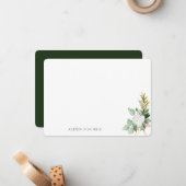 White Bloom Greenery Women Personalized Briefpapie Notitiekaartje (Voorkant / Achterkant in situ)