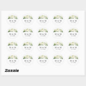 White Bloom | Klassiek monogram Floral Wedding Ronde Sticker (Vel)
