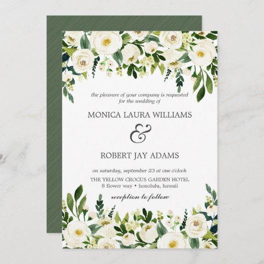 White Bloom | Rustige bruiloft met witte bloemen Kaart (Voorkant / Achterkant)