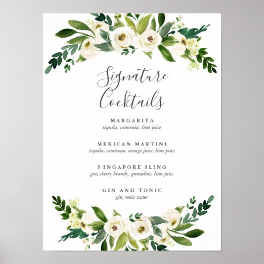 White Bloom | Signature Cocktail Menu Sign. Poster (Voorkant)