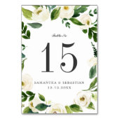 White Bloom WEDDING Personalised Table Number Kaart (Achterkant)