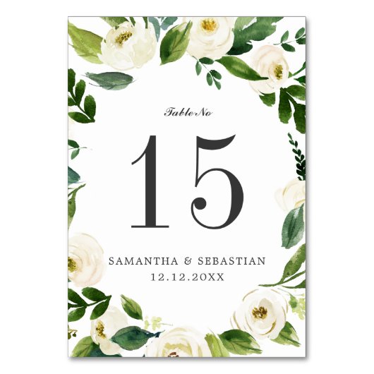 White Bloom WEDDING Personalised Table Number Kaart (Achterkant)