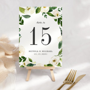 White Bloom WEDDING Personalised Table Number Kaart