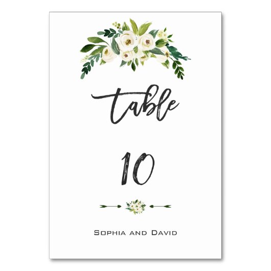 White Blooming Floral Handscripting Table Number Kaart (Achterkant)