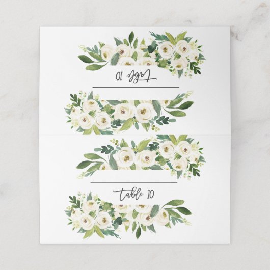 White Blooming Floral Handscripting Table Number Plaatskaartje (Buitenkant ongevouwen)
