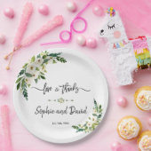 White Blooming Floral Handwriting Love and Bedankt Papieren Bordje (Feest)