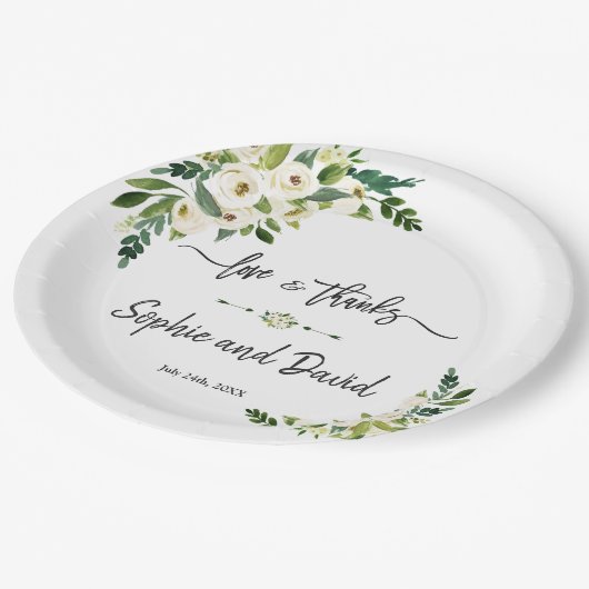 White Blooming Floral Handwriting Love and Bedankt Papieren Bordje (Gekanteld)