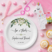 White Blooming Floral Handwriting Love and Bedankt Papieren Bordje (Feest)