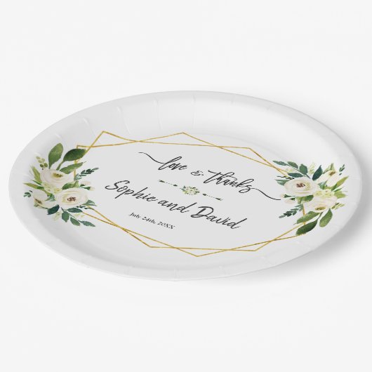 White Blooming Floral Handwriting Love and Bedankt Papieren Bordje (Gekanteld)