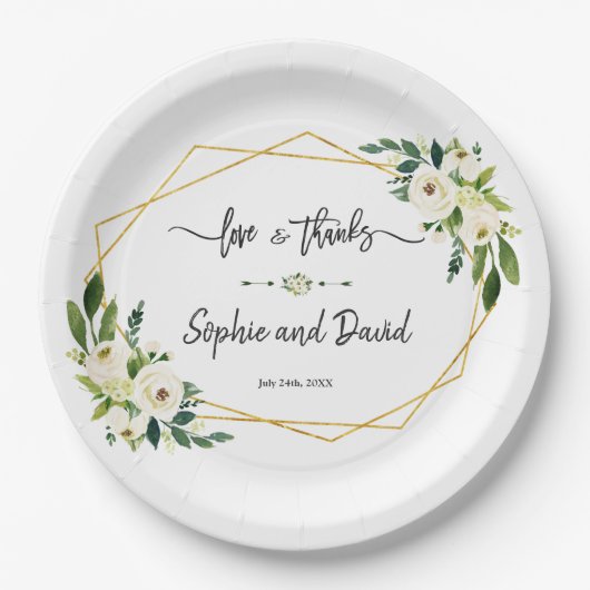 White Blooming Floral Handwriting Love and Bedankt Papieren Bordje (Voorkant)