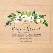 White Blooming Flowers Baby shower & Brunch Acryl Uitnodigingen (Voorkant)