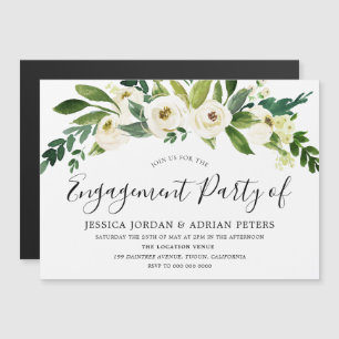 White Blooming Flowers Engagement Party Magnetische Uitnodiging