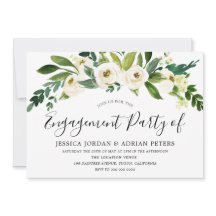 White Blooming Flowers Engagement Party - Uitnodig