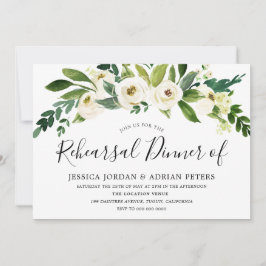 White Blooming Flowers Rehearsal Dinner Invitation Kaart