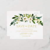White Blooming Flowers Weddenschap Save the Date Folie Uitnodiging Briefkaart (Voorkant / Achterkant)