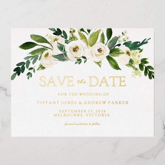 White Blooming Flowers Weddenschap Save the Date Folie Uitnodiging Briefkaart (Voorkant)