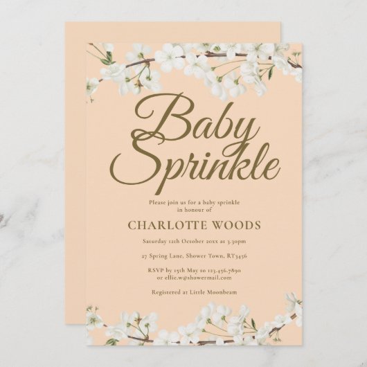 White Blossom Baby Sprinkle Geslacht Neutraal Kaart (Voorkant / Achterkant)