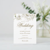 White Blossom Bloemen Goud Script Bruiloft Uitnodiging Briefkaart (Staand voorkant)