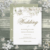 White Blossom Bloemen Goud Script Bruiloft Uitnodiging Briefkaart