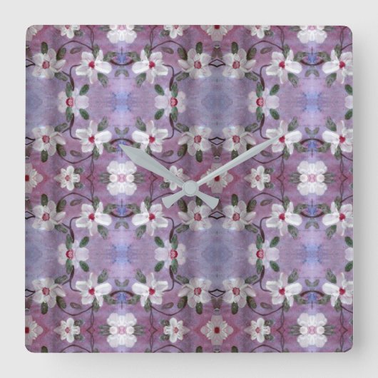White Blossom Clock Vierkante Klok (Voorkant)