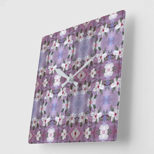White Blossom Clock Vierkante Klok (Hoek)