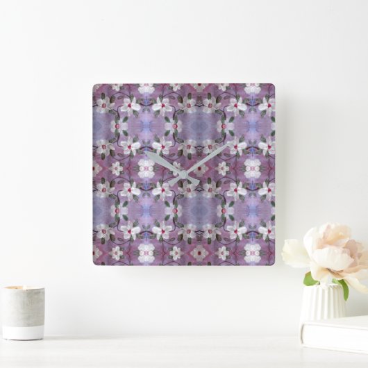White Blossom Clock Vierkante Klok (Huis)