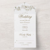 White Blossom Floral Gold Script Monogram Weddensc All In One Uitnodiging (Binnen)