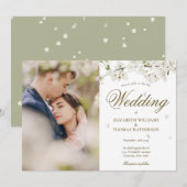 White Blossom Floral Gold Script Photo Kaart (Voorkant / Achterkant)