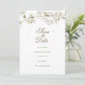 White Blossom Floral Save the Date (Staand voorkant)