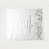 White Blossom Floral Wedding Photo Booth Backdrop Wandkleed (Voorkant (horizontaal))