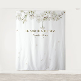 White Blossom Floral Wedding Photo Booth Backdrop Wandkleed
