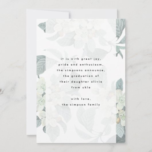 White Blossom Flower Photo University Afstudeerder Aankondiging (Achterkant)