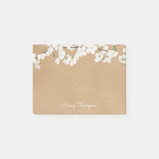 White Blossom Rustieke Kraft Script Naam Post-it® Notes (Voorkant)