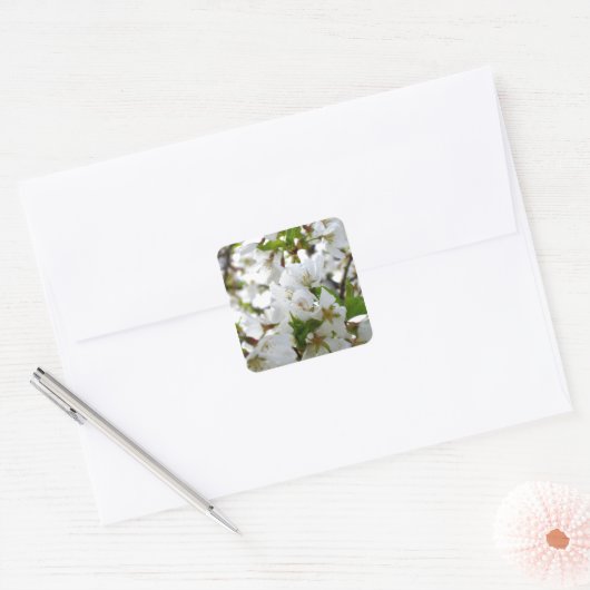 White Blossom Vierkante Sticker (Envelop)