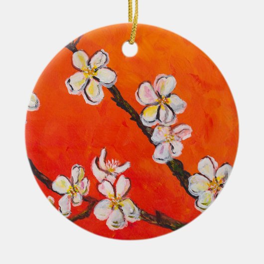 White Blossoming Branch Keramisch Ornament (Voorkant)