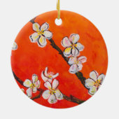 White Blossoming Branch Keramisch Ornament (Achterkant)