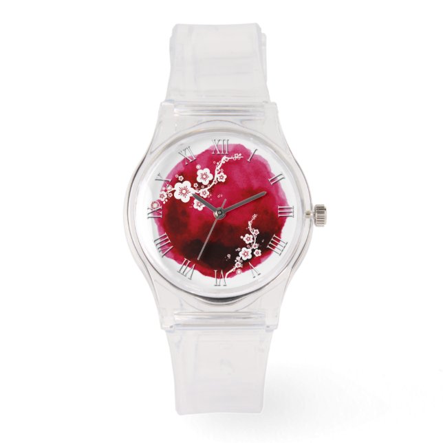 White Blossoms waterverf spot Roman Numerals W Horloge (Voorkant)