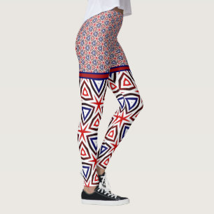 White Blue American Patriotic Modern Patroon Leggings