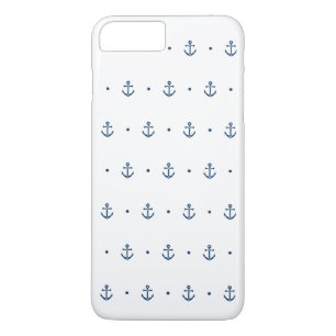 White Blue Anchor Pattern Nautical Case-Mate iPhone Case