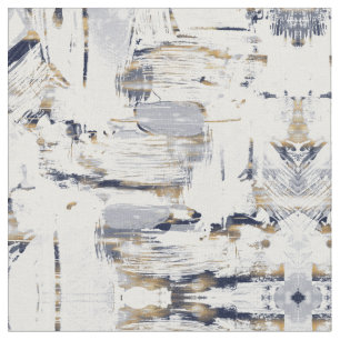 White Blue and Gold Brush Painting Stof