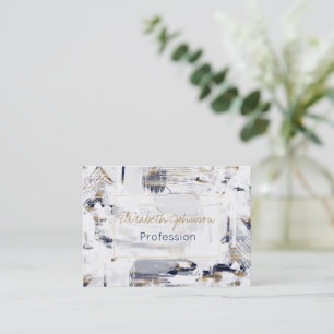 White Blue and Gold Brush Painting Visitekaartje