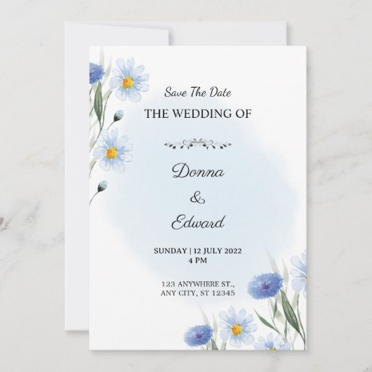 White Blue Beautiful Wedding Invitation Kaart (Voorkant)