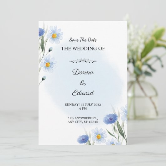 White Blue Beautiful Wedding Invitation Kaart (Staand voorkant)