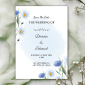 White Blue Beautiful Wedding Invitation Kaart