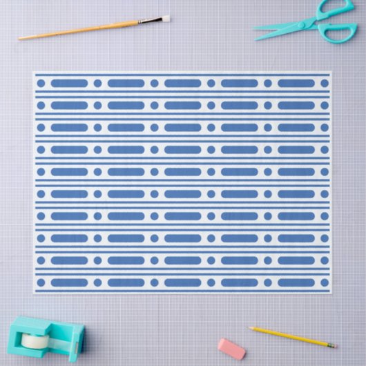 White Blue Bone Inlay Dots Border Decoupage Paper Tissuepapier (Craft)