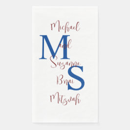 White Blue Burgundy B'nai Mitzvah Name Monogram Servet